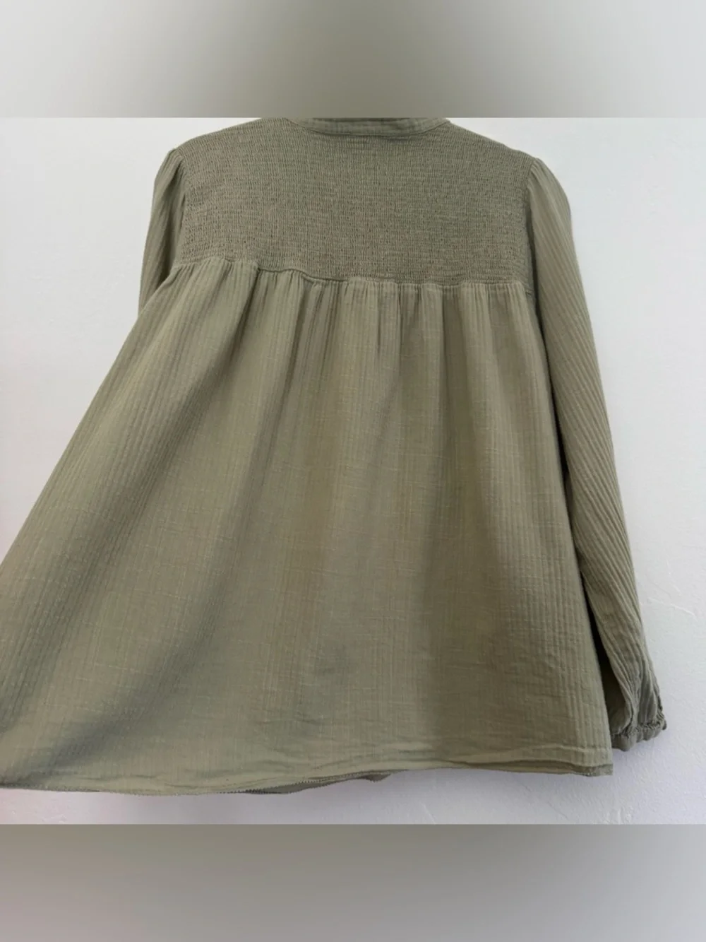J. Crew Long-Sleeve Soft Gauze Garden Top in Faded Pistachio Green 100% Cotton